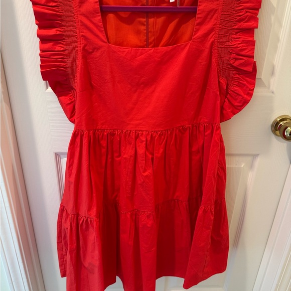 English Factory Red Mini Dress with Ruffle Sleeves - Picture 1 of 3